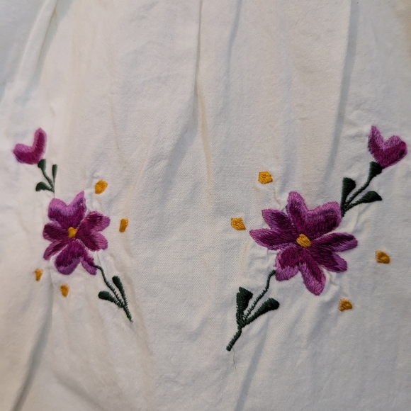 Embroidered flower dress cotton linen Mexico purple flowers tie waist 3T - Picture 6 of 6